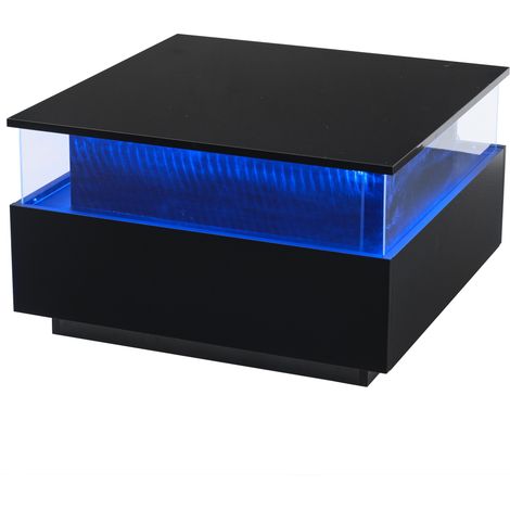 Moderner schwarzer Couchtisch in Hochglanz 70 x 70 x 41 cm mit LED und 2 Schubladen (1/5)