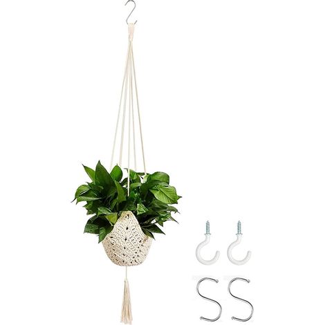 Macramé pour Plante, Macramé Pot Suspendu en Jute avec 4 Crochets, Macramé Suspension Plant en Forme de Chapeau pour Intérieur et Extérieur, pour Salon, Chambre à Coucher, 102 Cm (1/5)