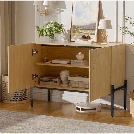 Sideboard mit 2 Türen und Metallfüßen, gewölbtes Design, 100 x 40 x 75 cm HAVRYA (1/5)