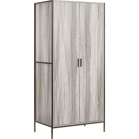 Brooklyn 2 Door Wardrobe Wooden Hanging Clothes Rail Storage Bedroom Furniture, Grey