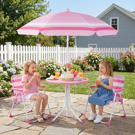 Children's Picnic Table Set with Adjustable Parasol, Red (1/5)