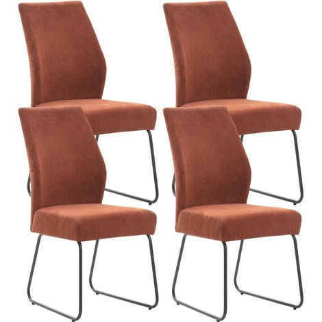 Lot de 4 chaises en velours côtelé et pieds en métal laqué coloris tuile - ALIAN (1/5)