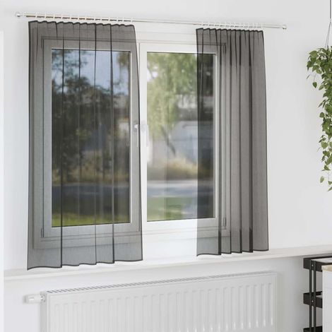 Lot de 2 Rideaux Voilages Semi-Transparents Noir en Polyester avec Passe-Tringles 140 x 140 cm - PANGIVO (1/5)