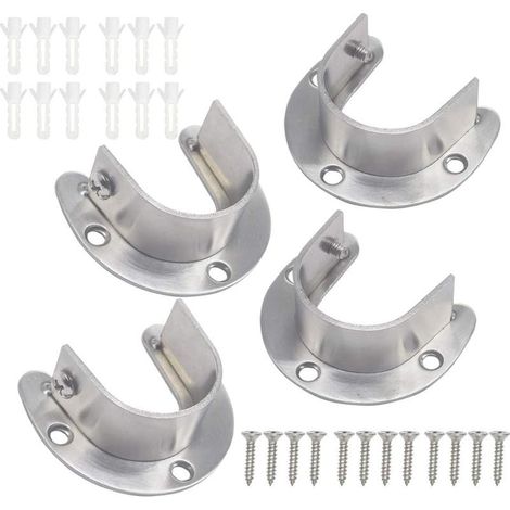 Support Tringle Penderie, 25 mm Fixation Tringle Rideaux en Forme de U 4pcs Douilles de Poteau de penderie en Acier Inoxydable avec vis Extrémité (1/5)