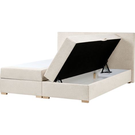 Divan Bed with Storage Light Beige Fabric EU Super King Size 6ft Upholstered with Storage Modern Style MAJOR