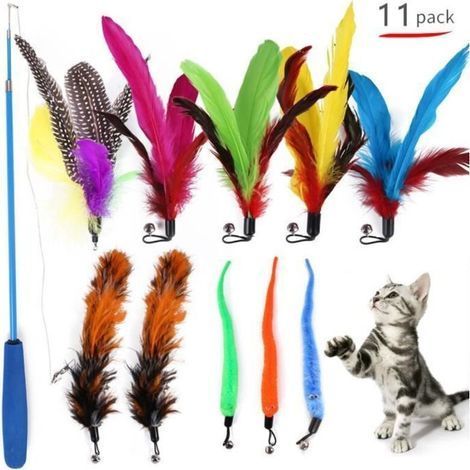 Sharp Jouet à Plumes pour Chats, Interactif Rétractable Canne a Peche Jouet avec 11 Recharges pour Chats et Chatons (1/4)