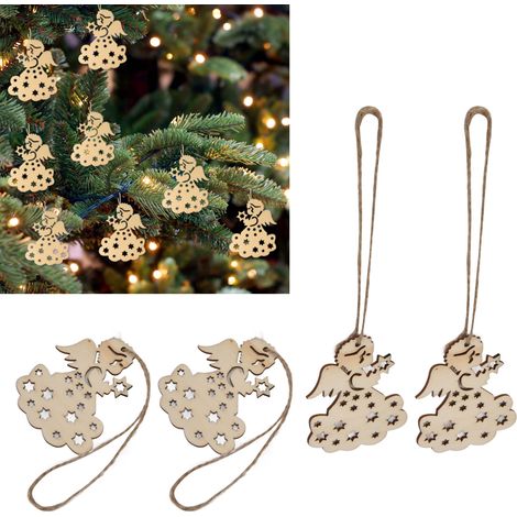 40 ensembles/vente d'objets artisanaux de Noël en bois, décorations pour sapin de Noël, petits ornements, produits en bois évidés gravés au laser (1/5)