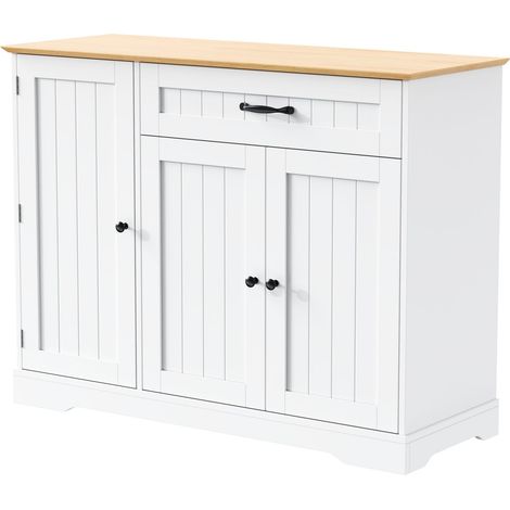 Aparador con 3 Puertas y 1 Cajón, Estantes Ajustables, en MDF, Blanco y Natural, Salón Recibidor Comedor (1/5)
