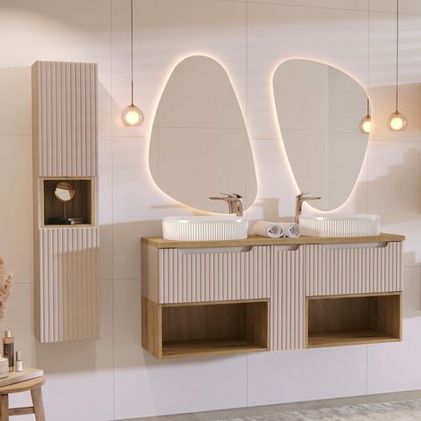Mueble lavabo doble 140cm y mueble Riva Cashmere y Madera (1/4)