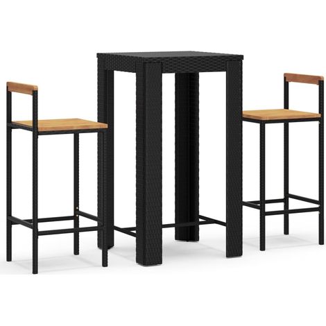 Maison Exclusive - Set Bar Giardino 3 pz Nero Polyrattan e Legno Massello Acacia (1/5)