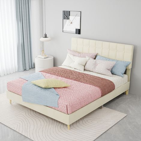 Letto matrimoniale 140x200 cm beige, testiera capitonné a quadri, senza materasso MEUBLIV (1/5)