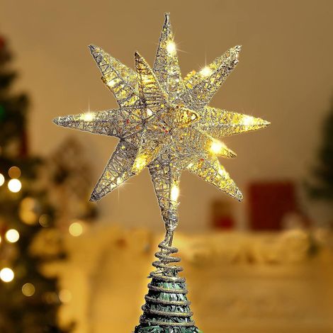 Étoile dorée pour sapin de Noël, guirlande lumineuse LED pour sapin de Noël, étoile de Moravie scintillante (1/5)
