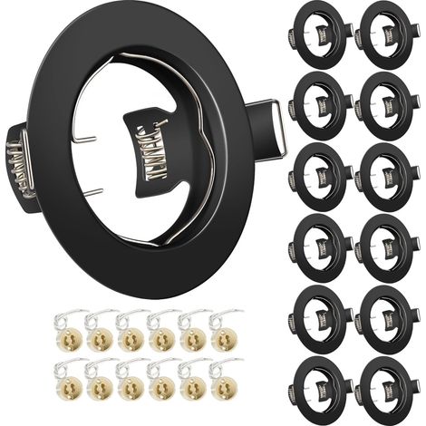 Projecteurs Spot Encastrable GU10 Set Cadre Avec Douille Céramique GU10, Noir Mat Rond Cadre de Montage Spot LED, Ouverture Ø55mm-70mm, Pour Spots de Plafond, Lot de 12 (1/5)