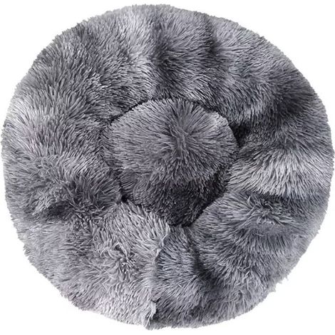 Lit pour Chat, Coussin Fluffy, Doux Lavable pour Chats Chiens (Tie-dye gris foncé, 60 cm), Ensoleillé (1/5)
