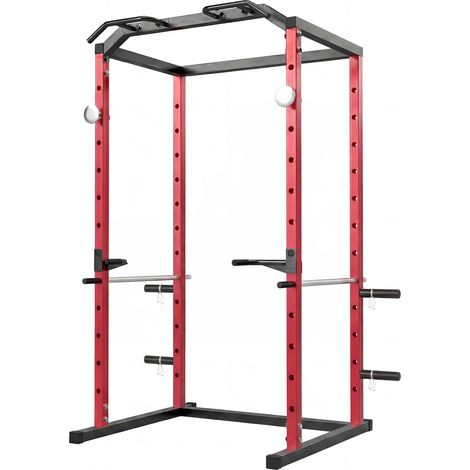 Cage de musculation réglable capacité 460 kg, rack robuste pour squat et développé couché à domicile. (1/5)