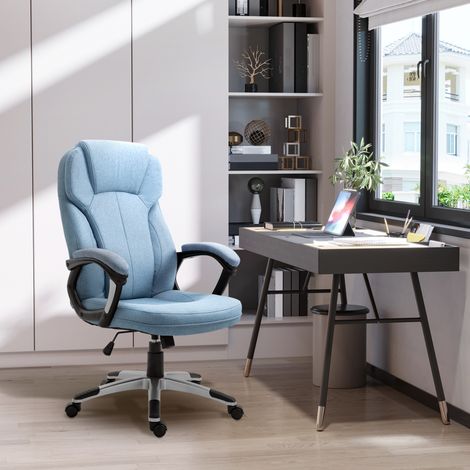 CHICFURN Silla de oficina ergonómica 66x75x110-120 cm de lino azul claro regulable (1/5)