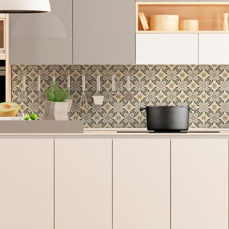 Sticker Mural Carrelage adhésif Cuisine Salle de Bain - 9 STICKERS CARREAUX DE CIMENT AZULEJOS BRUNA - 9stickers15x15cm (1/5)