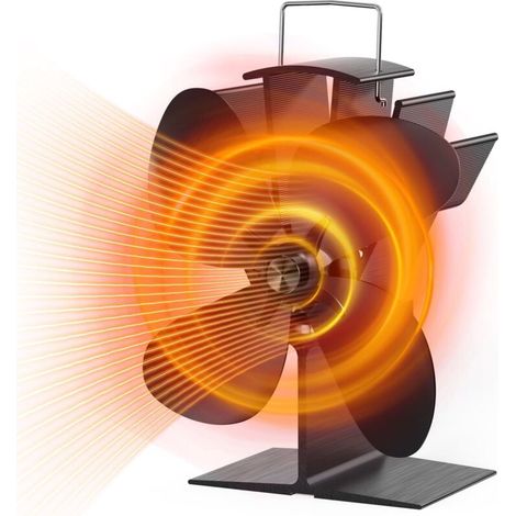 Ventilateur de poêle à bois 4 pales 2024, avec thermomètre, alimenté par la chaleur, pour poêle à bois/cheminée/gaz/bûches (noir) XXW (1/4)