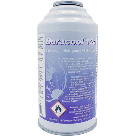 Gaz réfrigérant écologique Duracool 12a 170g – Remplace R134a, R12, 1234yf – Économie d'énergie jusqu'à 40% – Compatible huiles minérales et synthétiques