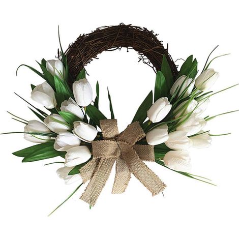 Couronne de Porte de Printemps en Tulipes Artificielles, Décoration Florale pour Porte d'entrée, Mur, Maison, Mariage (40cm) (1/5)
