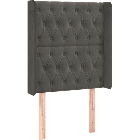 Testiera camera da letto accessorio letto mobile imbottito con bordo laterale 83 x 16 x 118/128 cm tessuto velluto grigio scuro TDL0204909