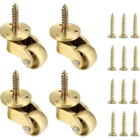 4 rotelle universali in ottone per mobili, rotelle in ottone massiccio, rotelle girevoli a 360 gradi, capacità di carico 75 kg, viti incluse.