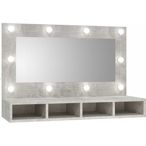 Armoire à miroir avec LED, Armoire de Salle de Bain, Armoire de Rangement Murale Gris béton 90x31,5x62 cm HYB43142 (1/5)