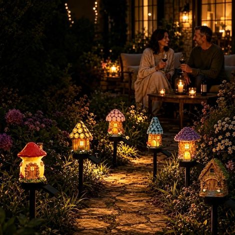Lampe solaire de jardin en forme de champignon de conte de fées, lampe LED étanche pour extérieur, statue, statue, lampe de décoration, marche/arrêt automatique, éclairage paysager pour cour, terrasse (1/5)