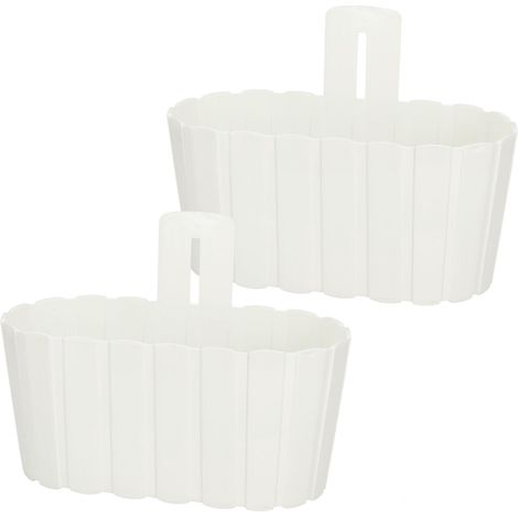 Maceta colgante de pared para balcón, estilo rústico blanco, 28 cm, 2 unidades.