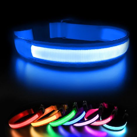 Collier Lumineux pour Chien Rechargeable, LED Collier Chien Etanche et Réglable 3 Modes d'éclairage, LED Clignotant Collier de (1/5)