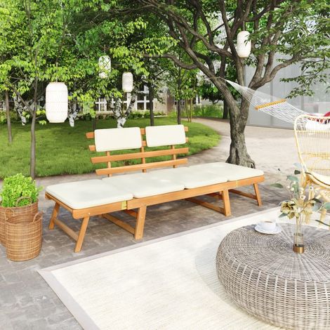 Banc de jardin, Banc d'extérieur, Banquette moderne avec coussins 2-en-1 190 cm Bois solide d'acacia NKK58590 (1/5)