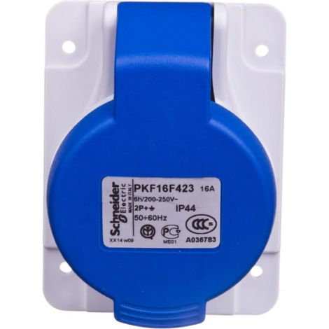 SCHNEIDER PKF16F423 Schräger Einbausockel 65x85 16A 2P+TT 200-250V IP44 blau
