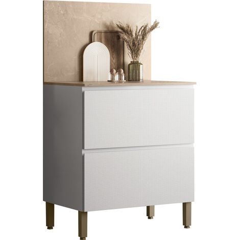 Meuble de Cuisine Bas 1 Porte 1 Tiroir Blanc et Crédence Marbre L 80 H 91.5 P 53.3 cm