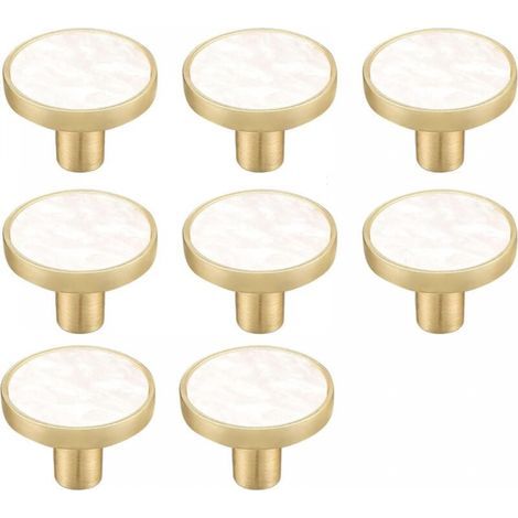 Pack White Marble Brass Round Cabinet Knobs - Decorative White Drawer Knobs - Gold Dresser Knobs for Kitchen Furniture, Clothes Hooks (1/5)