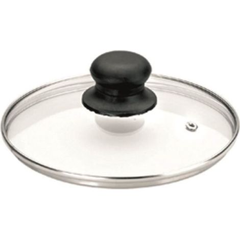 Couvercle verre 24 cm – bord inox, bouton bakélite, trou anti‑vapeur, compatible lave‑vaisselle