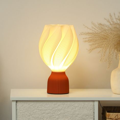 Lampada da tavolo a LED 3D con design a petalo, luce calda per comodino e scrivania, Ø16,5x28 cm, bianca e terracotta