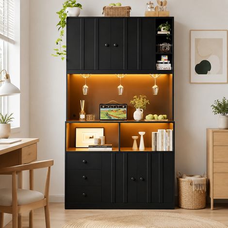MEUBLIV Credenza alta 100x40x180 cm nera con LED, prese integrate e vani (1/5)