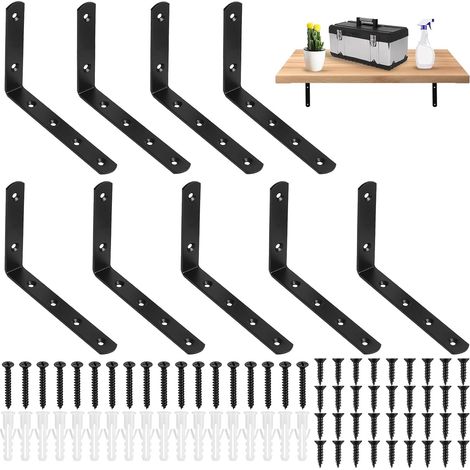 9 Equerre, Support étagère, Fer, Noir, 150x100x20mm, Charge lourde, Fixation invisible, Intérieur extérieur (1/5)