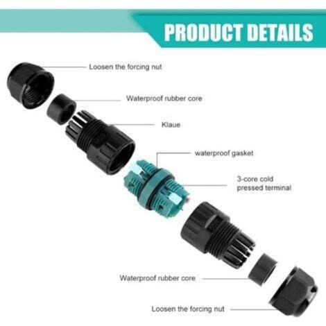 Connecteur Electrique Etanche IP68 - 3 Broches - Pour Câble Ø5 À 12 mm - Boîte Dérivation Extérieure Jardin Souterrain - Lot De 4 (1/4)