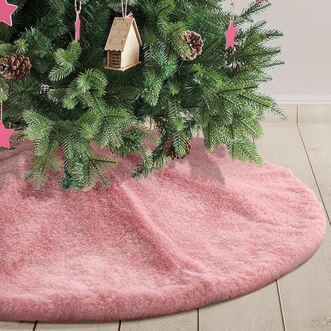 Jupe de sapin de Noël en fausse fourrure rose pailletée, 90 cm