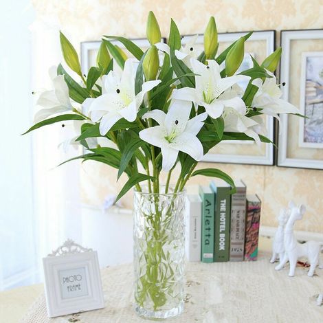 Plante Artificielle - Fleur Artificielle en PE - Pour Décoration Intérieure et Extérieure - 6 Pièces - Blanc