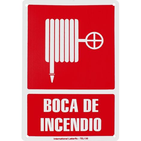 Señal de PVC boca de incendio 30x20 cm alta visibilidad BLANCO Y ROJO