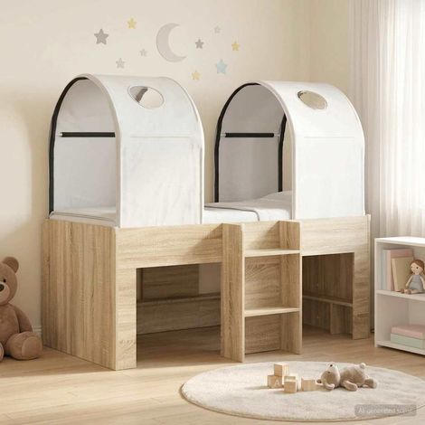 Lit haut enfant 3 pièces avec 2 tunnels, bois d’ingénierie, sonoma et blanc, 163 x 101 x 68,5 cm - PANGIVO (1/5)