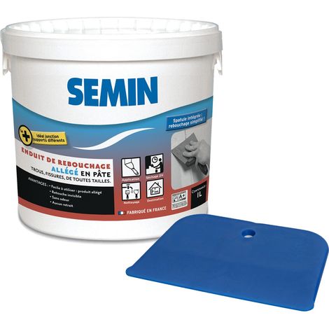 Semin – Enduit de rebouchage allégé pour fissures et trous – Pâte ultra légère – Séchage rapide – Application intérieure – Finition blanc mat