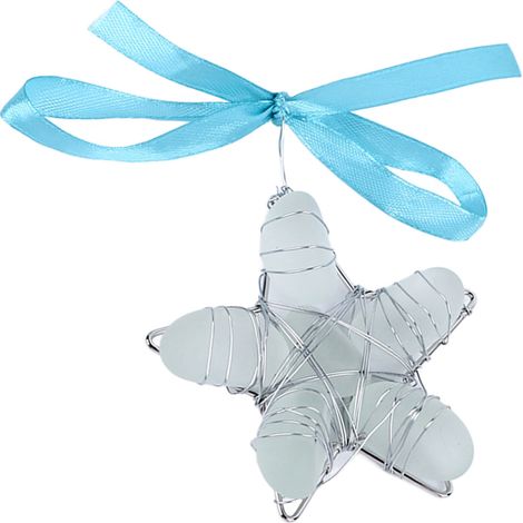 Seestern aus Treibglas, Kristallstein, Seestern-Weihnachtsbaumschmuck mit Grußkarte (1/5)