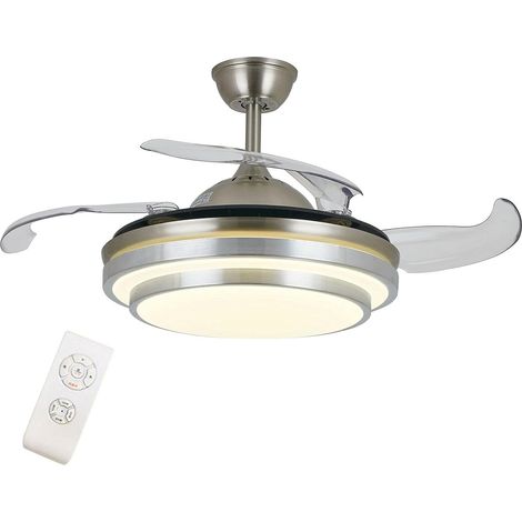 Ventilador de techo con luz, ligero, con mando a distancia, 91 cm (36 pulgadas), 4 aspas, color plata.