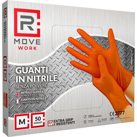 R Move Guanti In Nitrile Diamantati Da Lavoro 8 Gr Arancione Taglia M - Confezione Da 50 Pezzi