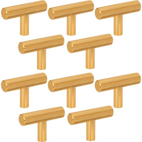 10 x Pomello per mobili, ringhiera, metallo zigrinato scanalato, oro spazzolato (1/5)