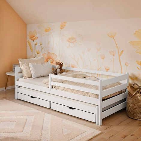 Letto 90x200 rete a doghe letto estraibile e cassetti inclusi Abi Bianco (1/5)