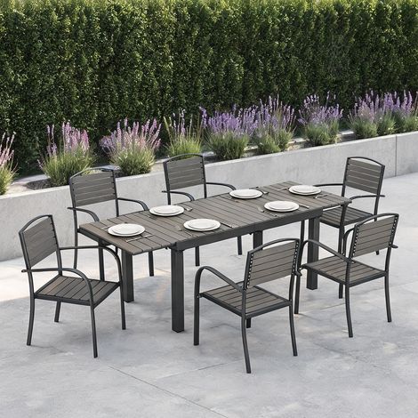 Salon de jardin grau en aluminium WPC 225 x 85 x 75 cm (1/5)